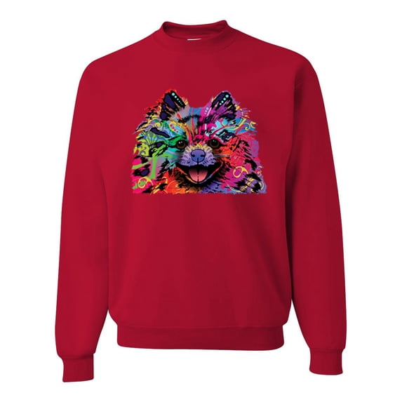 Cute and Colorful Pomeranian Dog Animal Lover Unisex Crewneck Graphic Sweatshirt, Red, Large