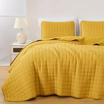 Chezmoi Collection Wilmer 3-Piece Waffle Quilt Set King Size, Gold, Soft and Cozy Waffle Weave Textured Lightweight Bedspread for All Season Quilt (110x98in)   2 King Pillow Shams
