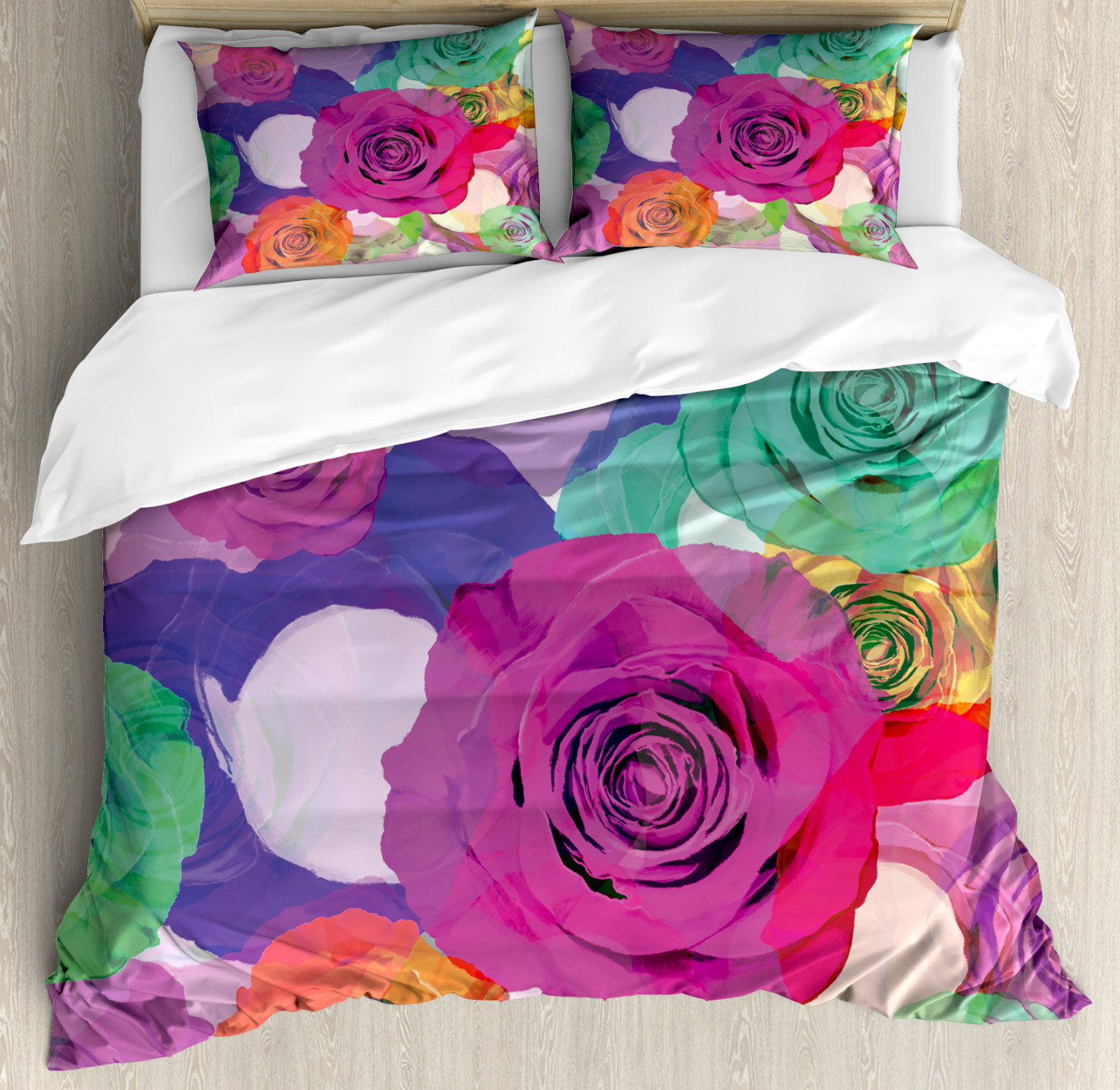 Art Duvet Cover Set, Lovely Floral Arrangement with Vivid Roses Nature Flowers Botany Love Print