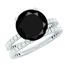 Rosec Jewels Lab Grown Black Diamond Wedding Bridal Ring Set - 10 mm Solitaire Engagement Ring with Wedding Band - AAAA Grade, 925 Sterling Silver, US 4.00