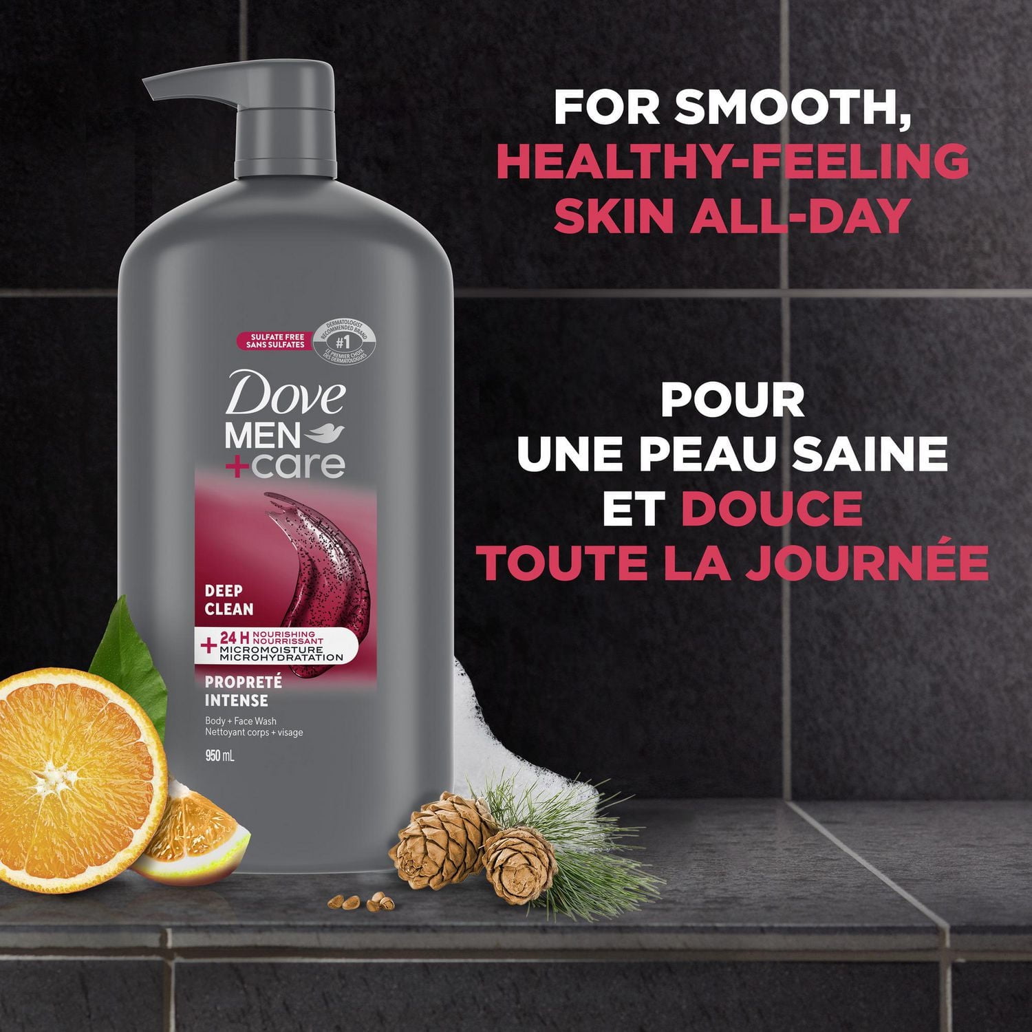 Dove Men+Care Body + Face Wash with 24-Hour Nourishing Micromoisture Technology Exfoliating Deep Clean Body Wash for Men, 950mL