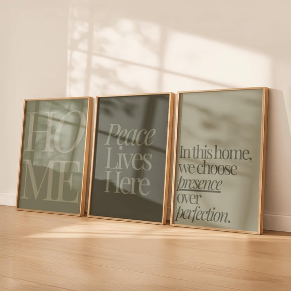 Sage Green Wall Art Minimalist Typography Neutral Quote Calm Modern Home Decor Set 3 Unframed Paper Print 8x12