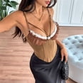 thumbnail image 4 of Women'S Ruffle Lace Trim V Neck Corset Top Adjustable Straps Corset Shaper Crop Top Brown L, 4 of 8