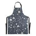 thumbnail image 2 of White Floral Swirls on Dark Chef Kitchen Apron with Pockets for Women Waterproof Aprons for Cooking Baking, 2 of 7