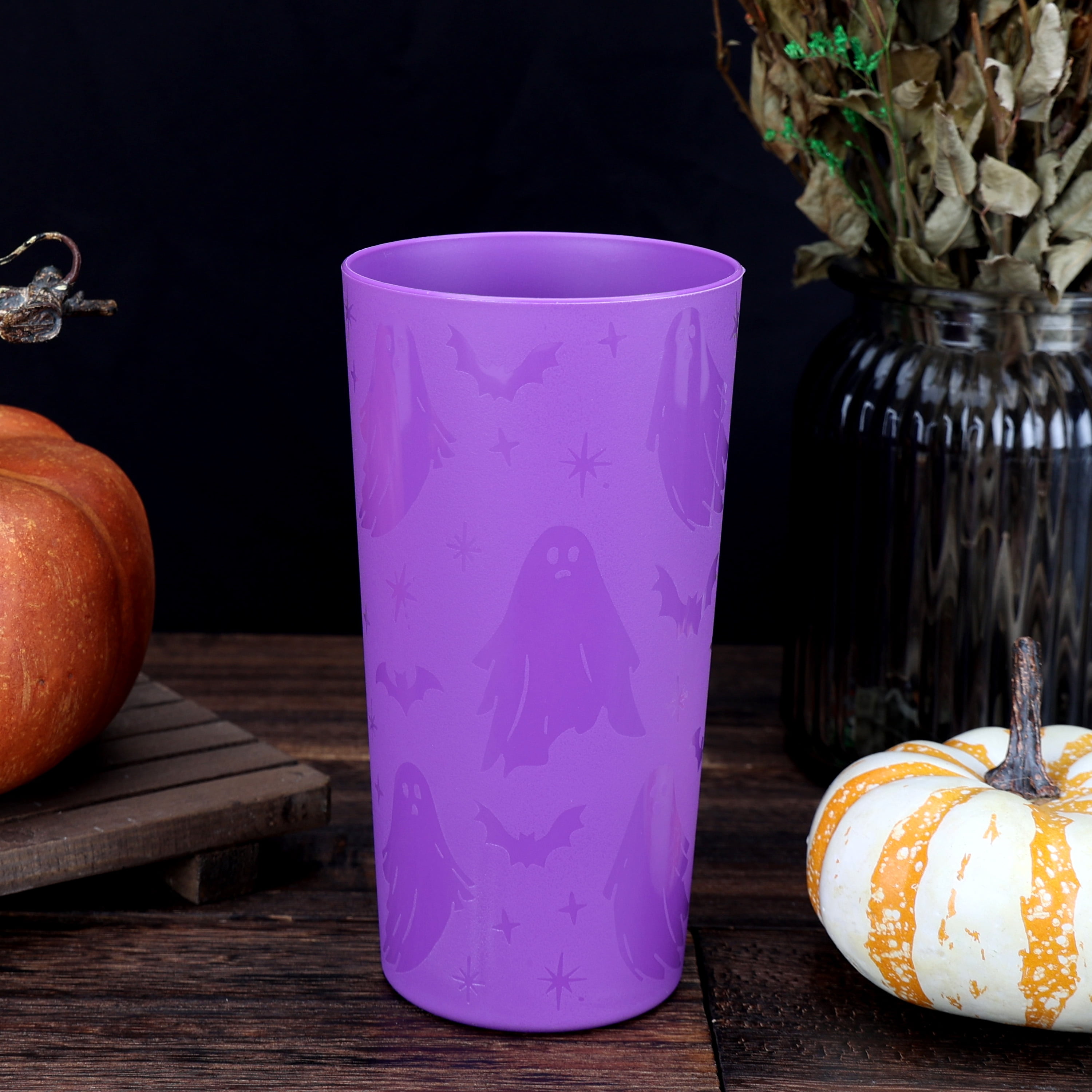 Mainstays 26 Ounce Round Plastic Etched Ghost Tumbler, Purple