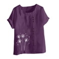 thumbnail image 4 of Sevevn Women Fashion Casual And Linen Round-Neck Top Printed Short Sleeve Button T-shirt Blouse Purple M Great Gifts for Less, 4 of 4