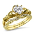 thumbnail image 2 of 14K Gold Plated Sterling Silver CZ Claddagh Wedding Engagement Ring Set Size 5, 2 of 3