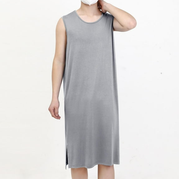 Kakii Men's Sleeveless nightgowns, Mens Classic modal Pajamas Ultra Soft Nightshirt Loose fit Nightdress