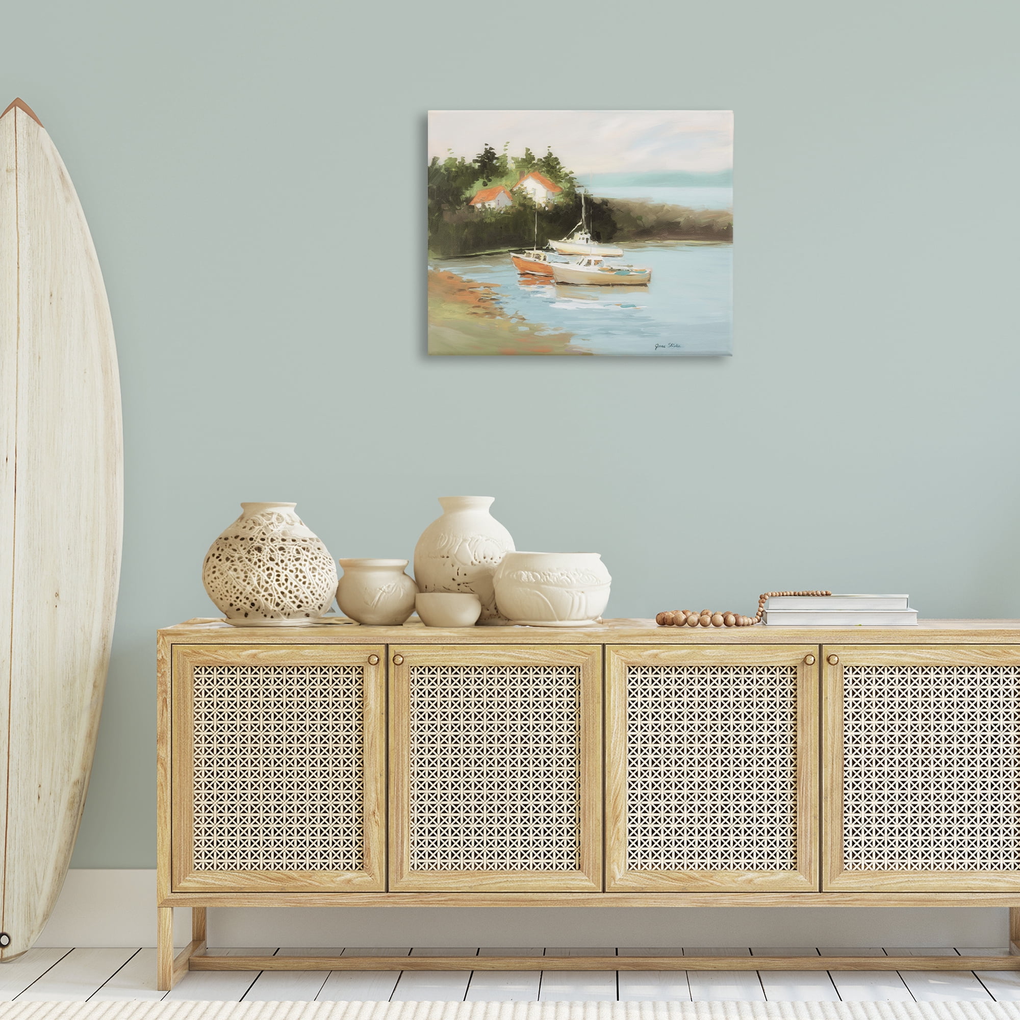 Stupell Industries Calm Boat Harbor Coastal Painting Gallery Wrapped Canvas Art Print Wall Art, 30 x 24