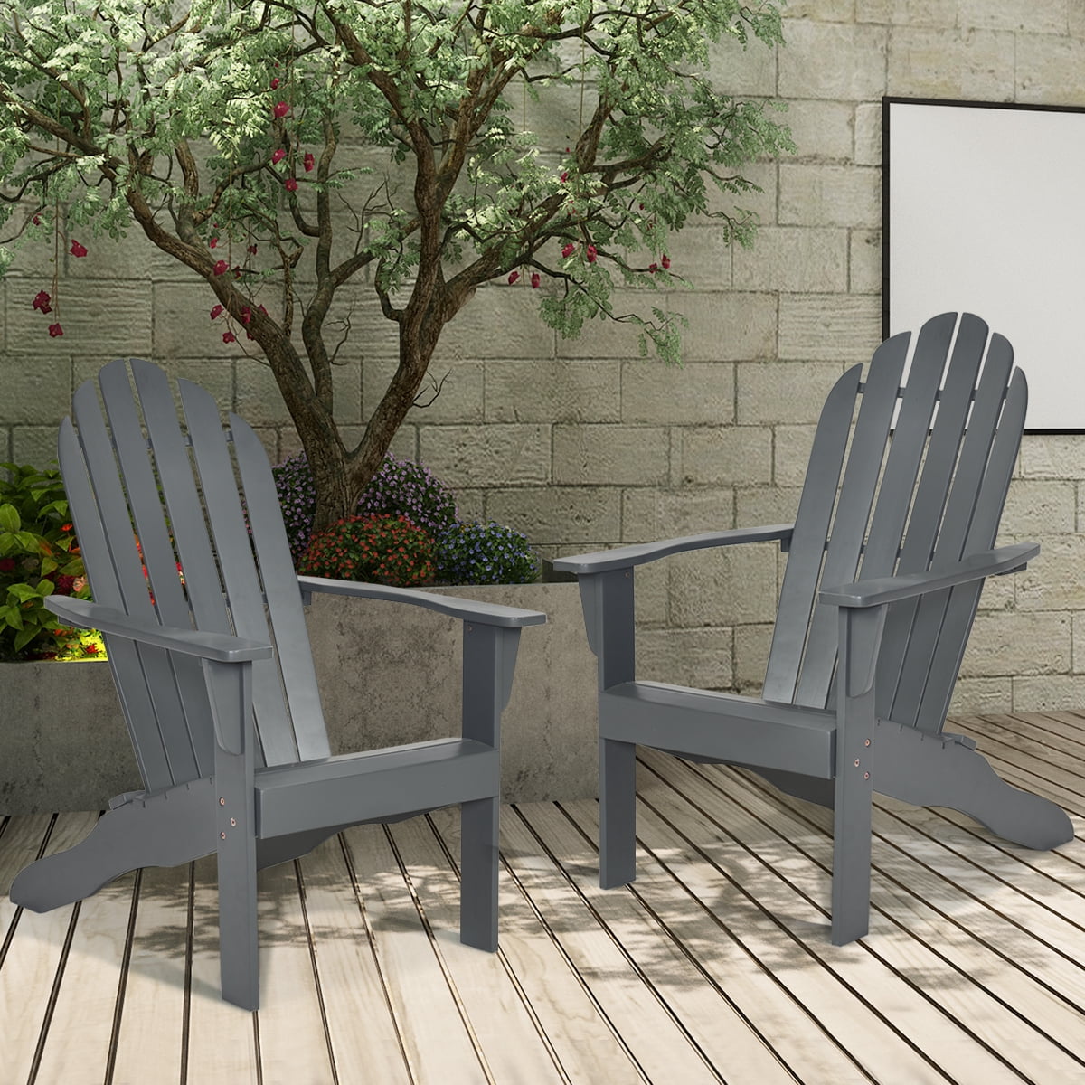 Topbuy Outdoor Adirondack Chair Patio Solid Acacia wood Gray