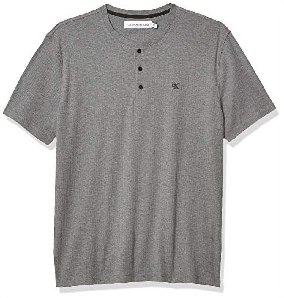 Calvin Klein Men's Short Sleeve Henley Ribbed Logo T-Shirt, Medium Grey  Heather 