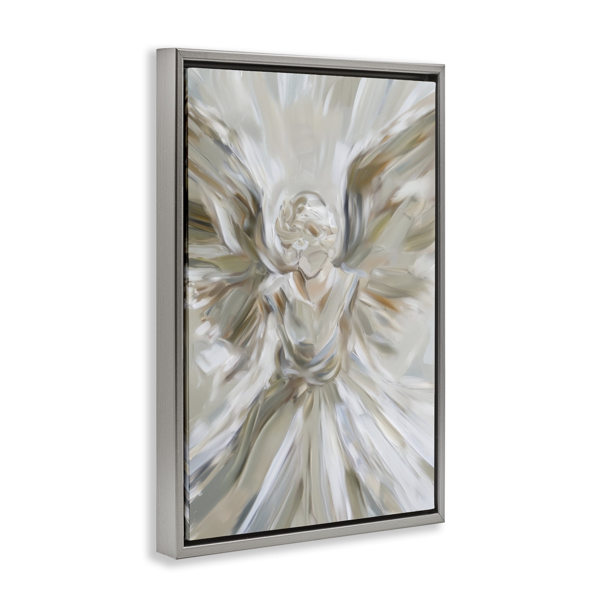 Stupell Industries Serene Angel with Flowing Wings Gray Framed Floater Canvas Wall Art, design by Petal Prints Design