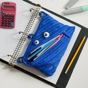 ZIPIT Monster 3-Ring Binder Pencil Pouch, Large Capacity Pen Case for Kids and Teens, Made of One Long Zipper! (Blue)