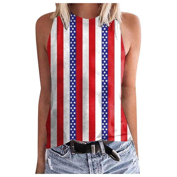 Pimfylm 4th of July Tank Tops Plus size Tank for Women USA Flag Print Summer Women's Tops(Hot Pink,S)