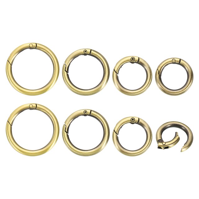 8Pcs Anillos de O de Resorte Metálicos, Clip de Llaveros Redondos de 4 Tamaños de Aleación de Zinc para Bricolaje, Hebilla para Llaveros, Bolsos de Mano, Correas para Perros, Bronce