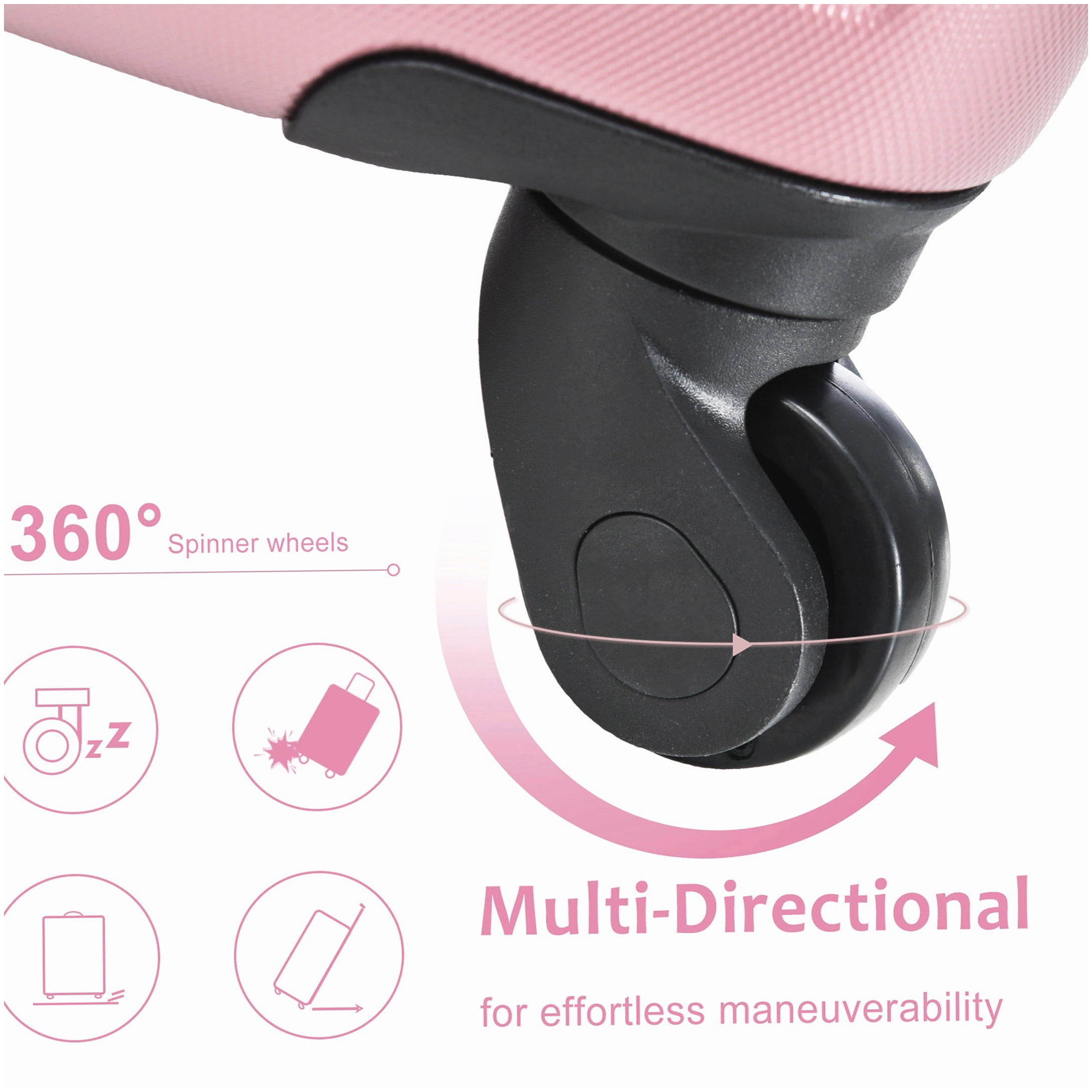 MANGIJOY Lightweight ABS Carry-On Luggage 20 Inch, Pink Hardshell Suitcase with 8 Spinner Wheels &; TSA Lock, Includes Packing Organizers