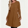 thumbnail image 6 of Women's Knit Dress Long Sleeve Casual Crew Neck Tunic Dresses with Pockets Button Side Fall Winter Trendy Outfits Yellow S(S), 6 of 9