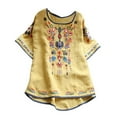 thumbnail image 2 of Women Plus Size T-Shirt Blouse Sawvnm Womens Spring Summer Color Casual Loose Fashion T-Shirt Short Sleeve Round Neck Embroidery Tops Cotton And Linen Blouse for Women Yellow XXXL, 2 of 4