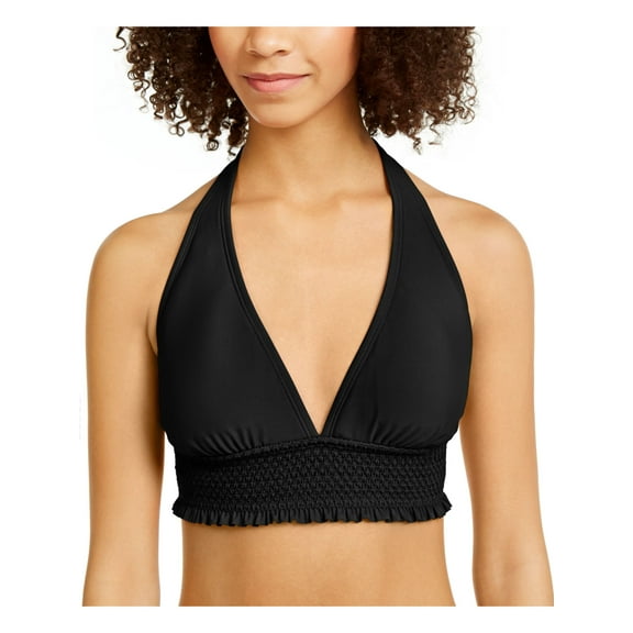 TOMMY HILFIGER Women's Black Stretch REMOVABLE CUPS Deep V Neck UV Protection Halter Swimsuit Top S