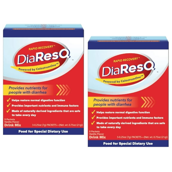 2 Pack Rapid Recovery DiaResQ Diarrhea Relief, .25oz Per Packet, 3 Packets Each