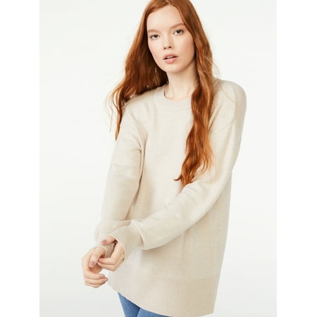 Free Assembly Women's Crewneck Tunic Sweater with Long Sleeves