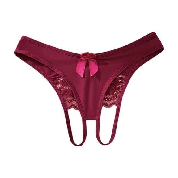 Womens Seamless Underwear Sexy Bow Tie Crotchless Underwear Lace Cutout Sheer Panties Naughty Soft Thongs Stretch Erotic Briefs Low Waist Thong