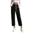 thumbnail image 2 of SBYOJLPB Women Elastic Waist Pants Casual Drawstring Comfortable High Waist Solid Color Trousers, 2 of 6