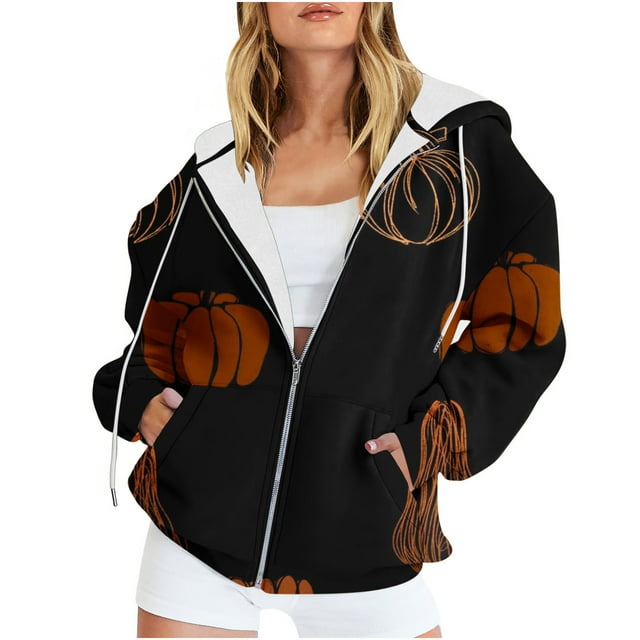 Chandails à Capuche Zippés pour Femmes Rabais de 50 % en Liquidation Blouse Imprimée Mode Hauts à Manches Longues Chandail Poches à Capuche