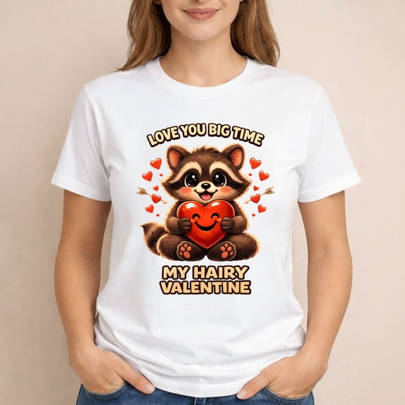 Raccoon Love You Big Time My Hairy Valentine T-Shirt – Cute Funny Animal Tee Gift for Him or Her