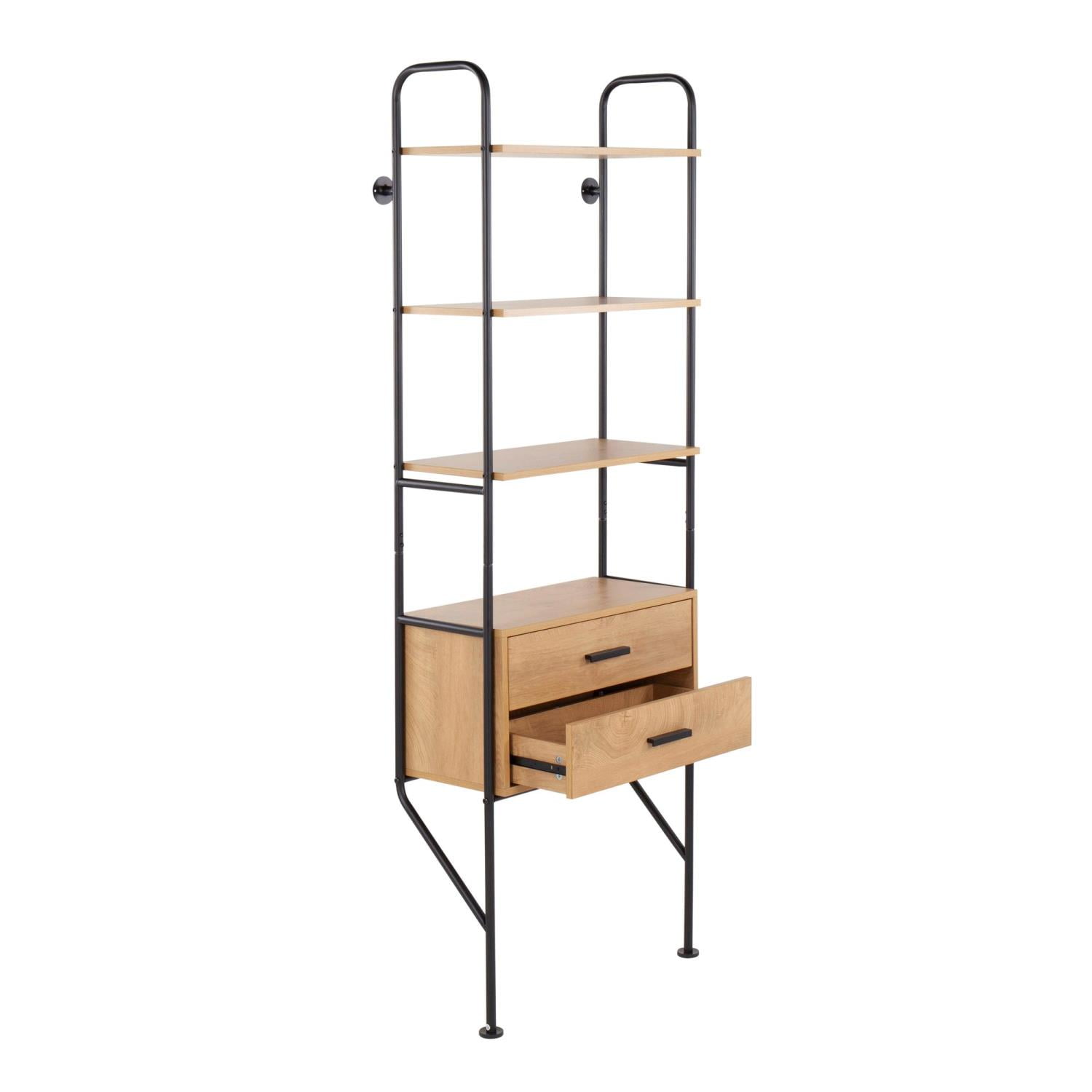 LumiSource Black Metal, Brown Wood Lean Bookcase