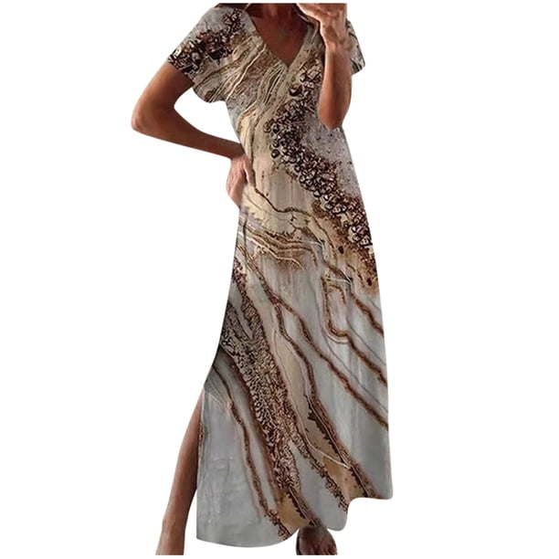 Vestidos casuales de verano con cuello en V y manga corta para mujer Fridja qw6588