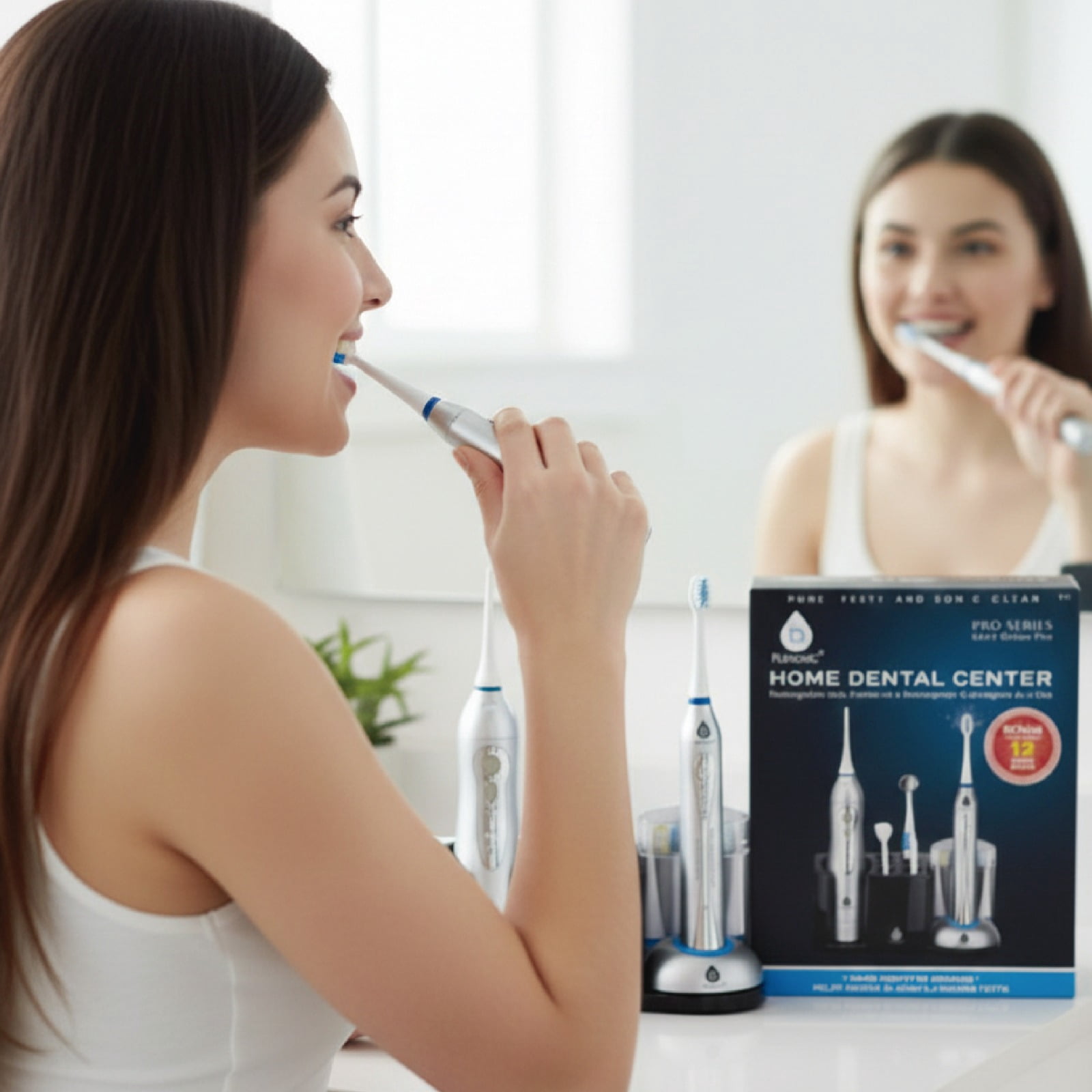 Pursonic Rechargeable Sonic Toothbrush and Rechargeable Water Flosser with 12 Brush Heads