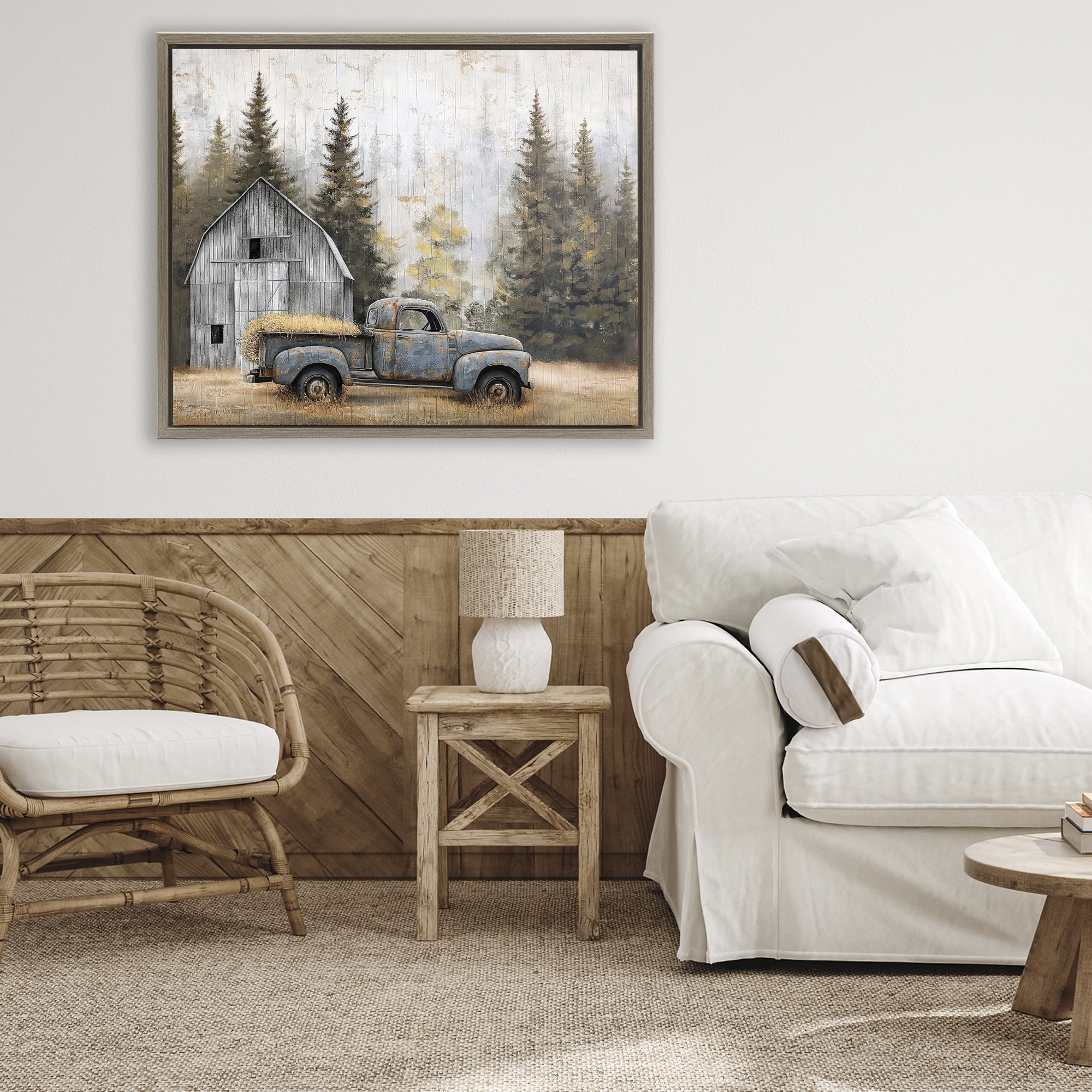 Stupell Industries Autumn Barn & Pine Forest Brown Framed Floater Canvas Wall Art, design by Imagine It Images