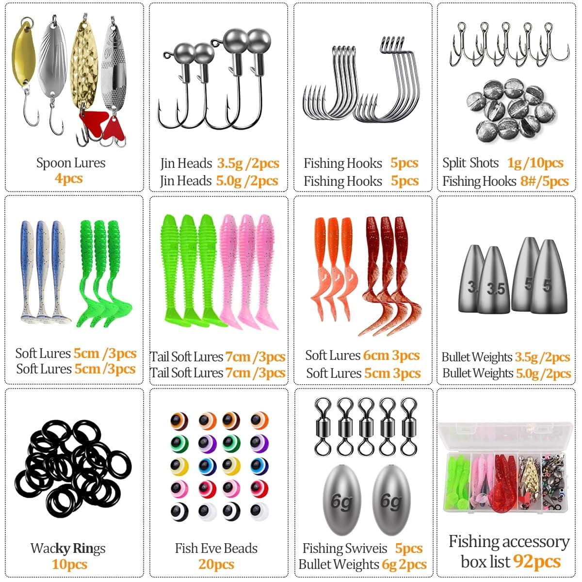 104pcs Fishing Lures Kit With Glide Bait  Hooks Weights Fish Hook Remover Tool& Accessories Gear Gifts For Fisher Adult Men Teen Boys