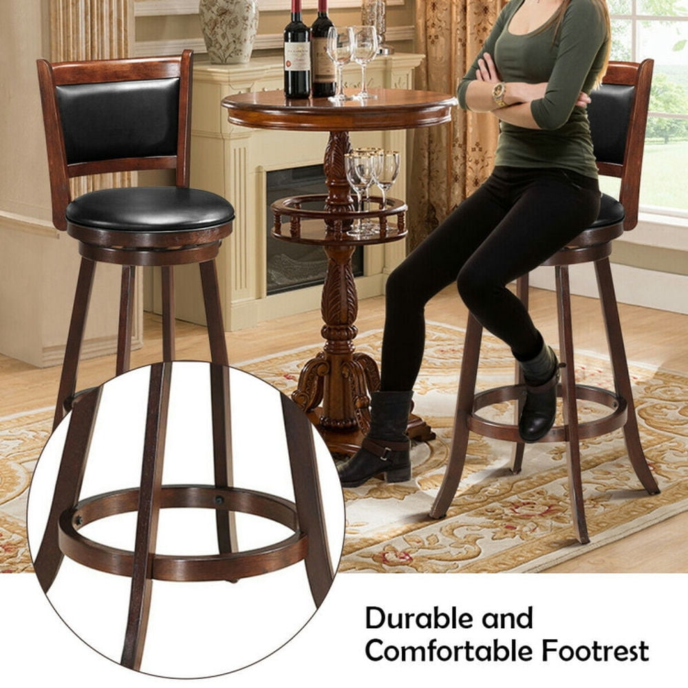 Demi Bonn 29" Swivel Counter Height Bar Stools, Wooden Upholstered Dining Chair with Backrests, Brown