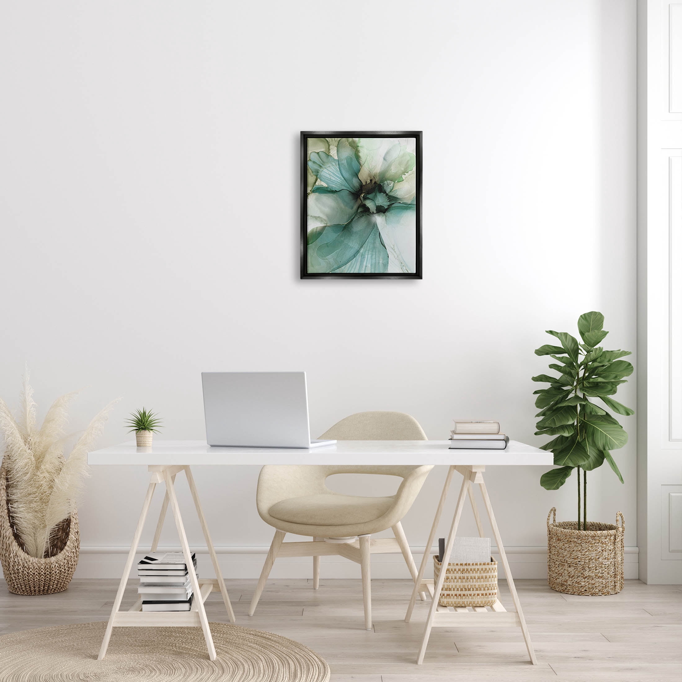 Modern Flower Petal Botanical Abstract Graphic Art Jet Black Framed Art Print Wall Art
