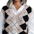 thumbnail image 2 of FNNMNNR Women Casual Sleeveless Argyle Printed V-Neck Oversize Sweater Vest Y2K 90s Color Block Knit Pullover Tops Red S, 2 of 7