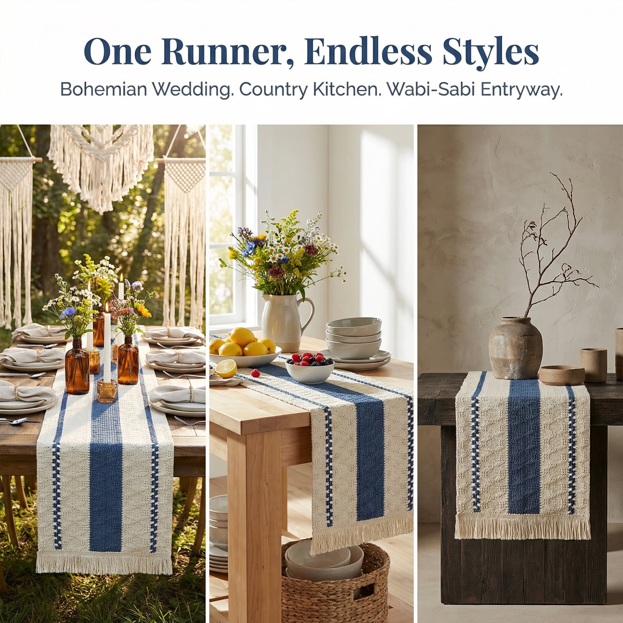 Unique Bargains Farmhouse Polyester Table Runner for Birthday Decoration Blue 11.8"x70.9"