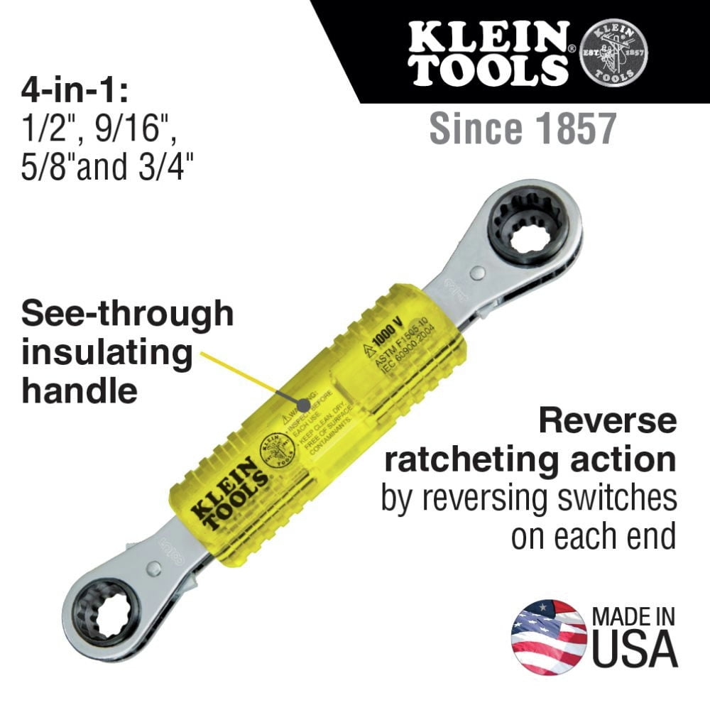 Klein Tools KT223X4-INS 4-in-1 Lineman's Insulating Box Wrench