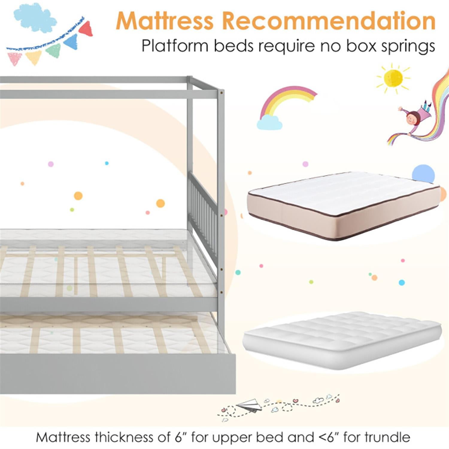 Demi Bonn Full Size Canopy Bed with Trundle Wooden Platform Bed Frame Headboard for Teens, Gray