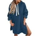 thumbnail image 3 of CFLVAEK Long Hoodie Dress for Women Plus Size Side Split Hoodie Fall Winter Long Sleeve Sweatshirt Pullover Tops with Pockets Navy XL, 3 of 9