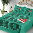 thumbnail image 3 of Ambesonne Christmas Emoji Fitted & Top Sheet Set with Sham, Xmas Santa Ho Ho Ho, Jade Green and Red, 3 of 5