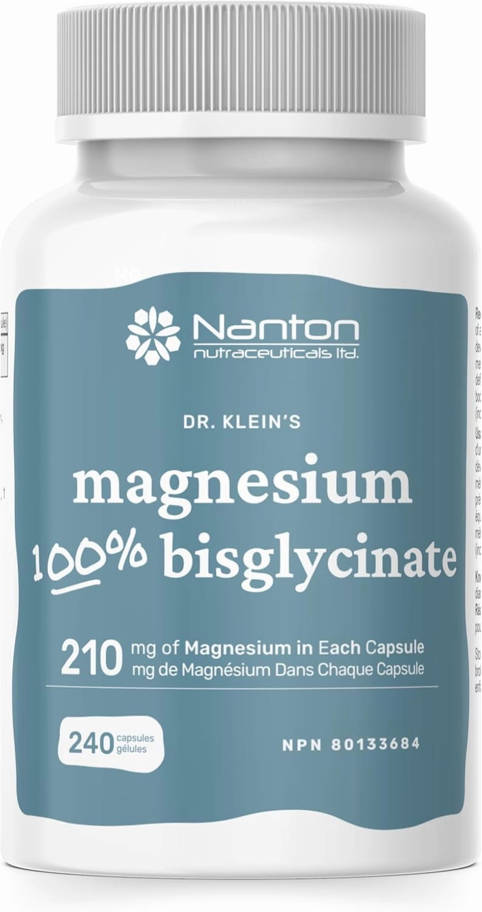 Dr. Klein's Dr. Klein's Magnesium Bisglycinate Supplement. Made in Canada. 100% Magnesium Bisglycinate. Metabolism, Energy, Nutrient Metabolism & Electrolyte Balance. 4 Month Supply. 210mg 240 Capsules