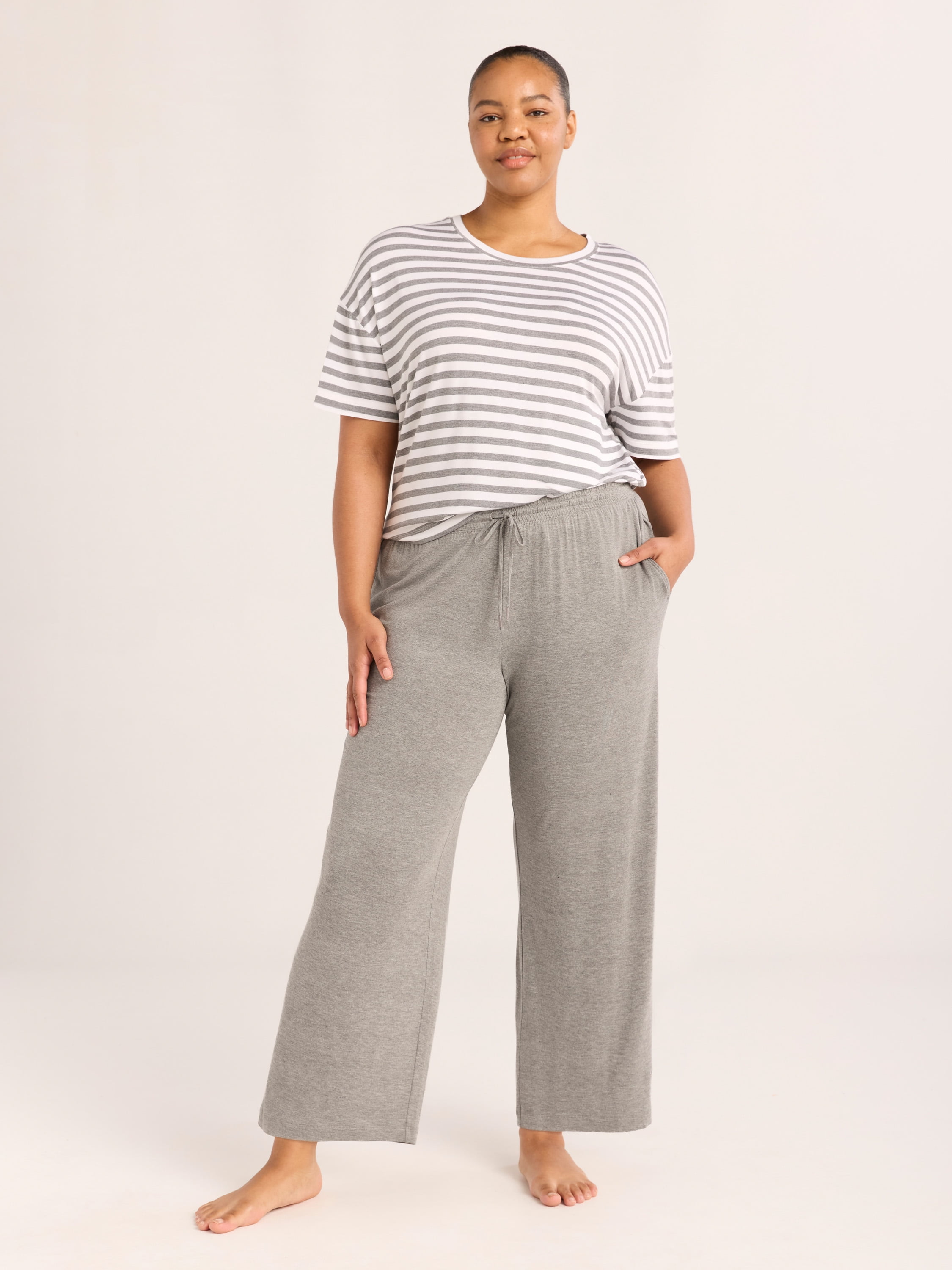 Joyspun Women’s Sleepwear Knit Cropped Pajama Pants, 25'' Inseam, Sizes S-3X