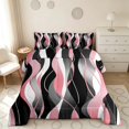 thumbnail image 2 of Manfei Abstract Wave Stripe Queen Comforter Set, Pink Black White Comforter Sets Queen, Pink Reversible 3-Piece, 1 Comforter and 2 Pillowcases, 2 of 6