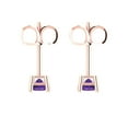 thumbnail image 4 of 0.5 Ct Princess Cut Studs Purple Natural Amethyst 14K Rose Solid Solid Gold Everyday Dainty Earrings Push Back, 4 of 7