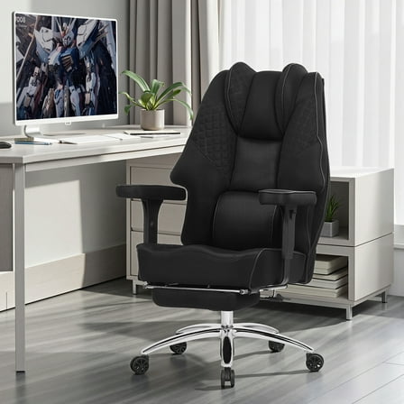 VECELO Executive Office Chair Tall and Wide Seat, Adjustable Height PU Leather High Back Mesh Office Chair with Retractable Foot Rest, Ergonomic Chairs Lumbar and Head Support, Black
