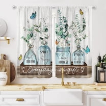 Farmhouse Kitchen Curtains 27.5Wx39H Inch Rod Pocket Rustic Eucalyptus Decor Retro Green Leaf Flower Butterfly Vintage Wood Barn Door Small Bedroom Living Room Window Drapes Fabric 2 Panel