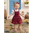 thumbnail image 4 of BemeyourBBs Newborn Baby Girls Spring Summer Fall Clothes Cute Infant Baby Girls 3 Piece Outfit Ribbed Short Sleeve Romper with Bow Print Suspender Skirt Overalls Dress Set, 4 of 9