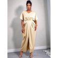thumbnail image 5 of Women'S Satin Silky Long Sleeve V Neck Lace Up High Waist Side Split Maxi Dress Khaki XL, 5 of 7